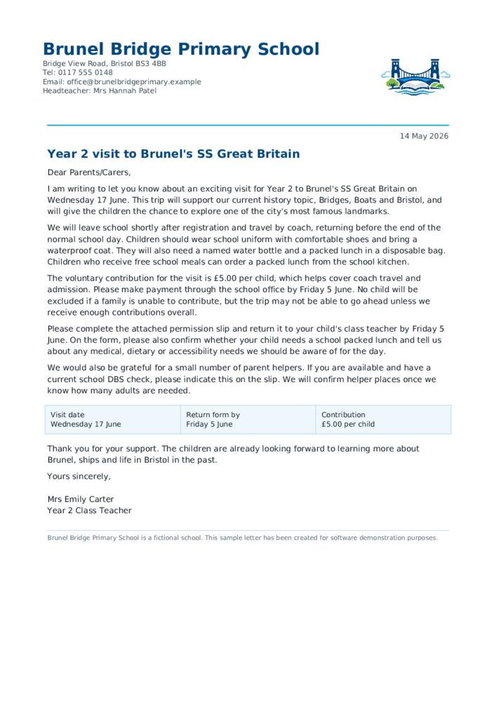PDF Preview of brunel-bridge-year-2-trip-letter